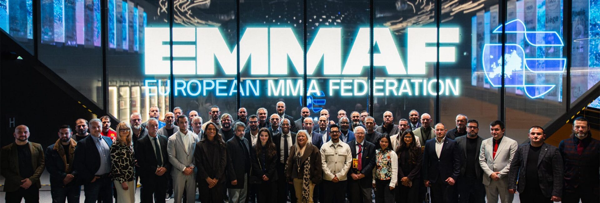 Spoločná fotografia delegátov ustanovujúceho valného zhromaždenia European MMA Federation v Belehrade, 14. 2. 2026
