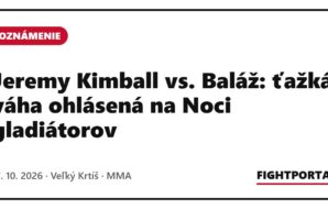 Jeremy Kimball vs. Baláž: ťažká váha ohlásená na Noci gladiátorov