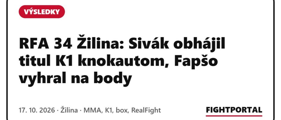 RFA 34 Žilina: Sivák obhájil titul K1 knokautom, Fapšo vyhral na body