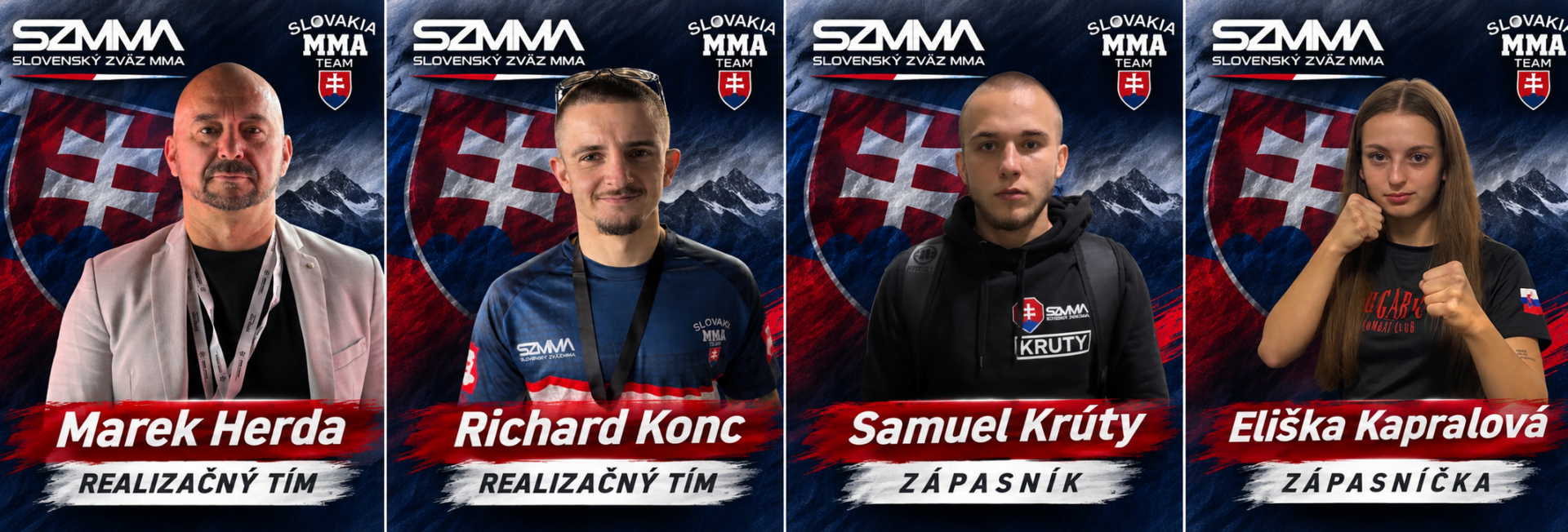Slovenská reprezentácia MMA na MS IMMAF v Tbilisi – Marek Herda, Richard Konc, Samuel Krutý, Eliška Kapralová