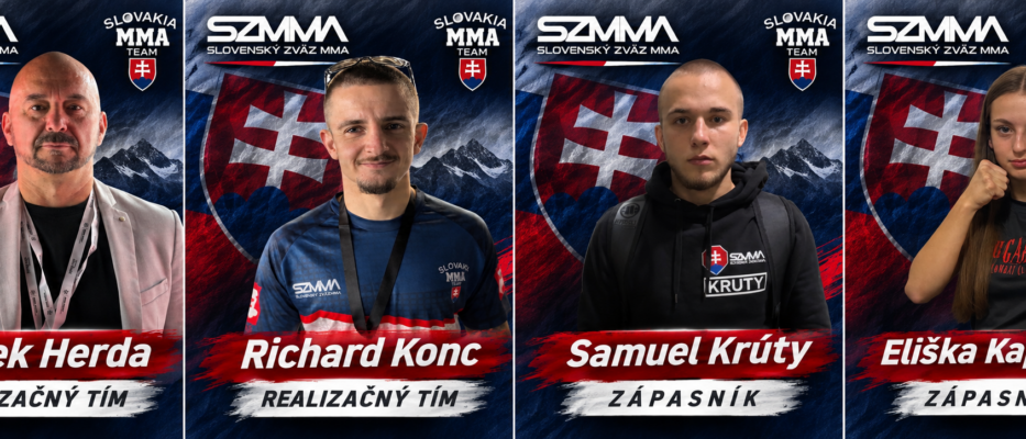 Slovenská reprezentácia MMA na MS IMMAF v Tbilisi – Marek Herda, Richard Konc, Samuel Krutý, Eliška Kapralová